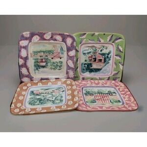 Michal Sparks Handpainted‎ Salad Plates Estate Of Mind Collection 4 Count